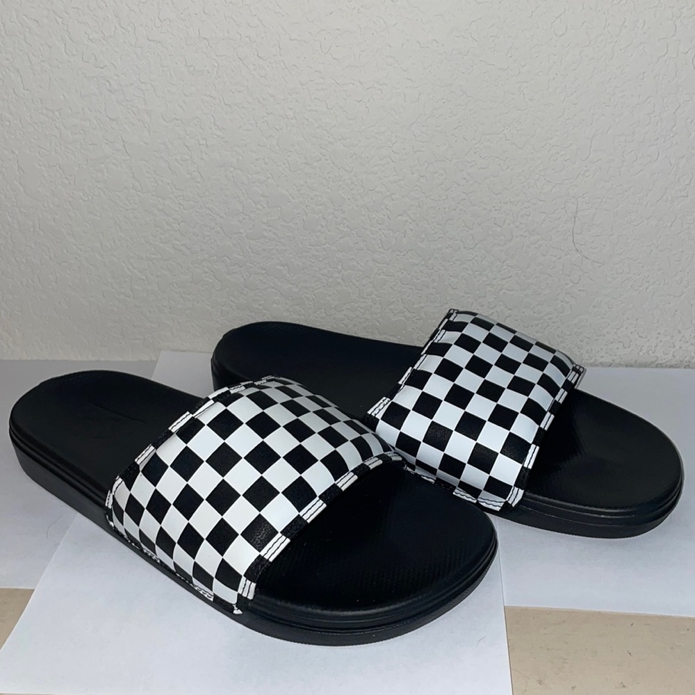 Vans Checkered Black & White Slides, House Shoes, Size 10 (Great Condition)
